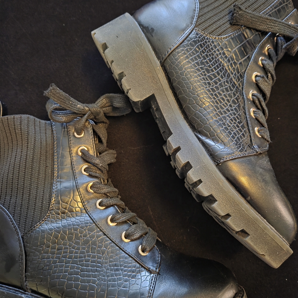 Black Chunky Heel Combat Boots